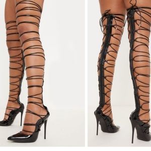 Black thigh high court shoe size US 8